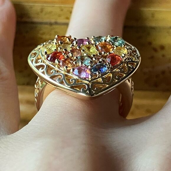 Natural Sapphire Sterling Silver Heart Ring Size 7.25 - Picture 2 of 9